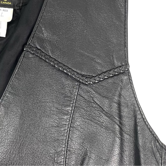 Vtg Le Cuir Niko Leather Biker Vest Black Size L, Eagle Embrossed Braided Detail - Picture 5 of 14